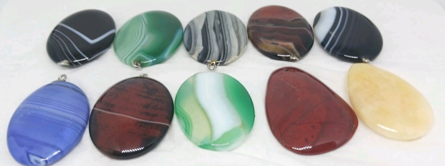10 Gemstone Pendants Cabochon dyed drilled agate eyelet drilled no bail pendant