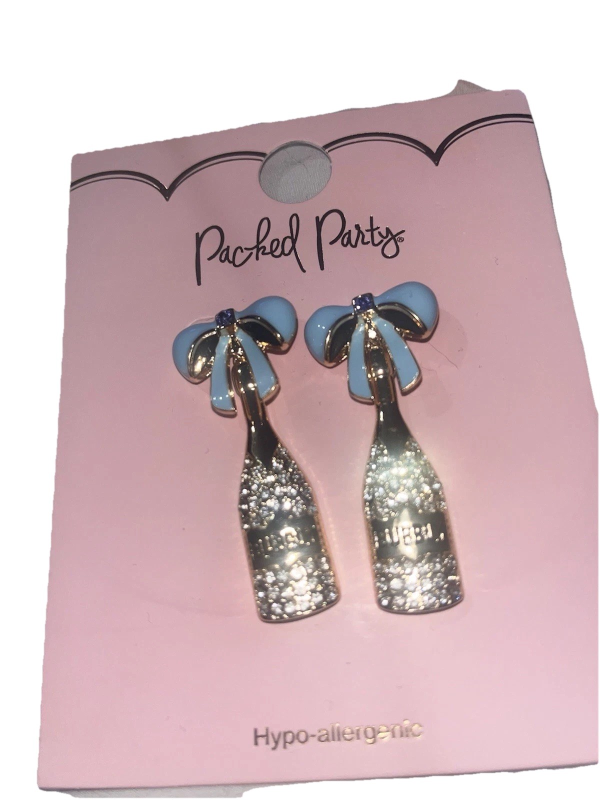 Packed Party Champagne Bottle Earrings Hypo Allergenic Bling Rhinestone Drink
