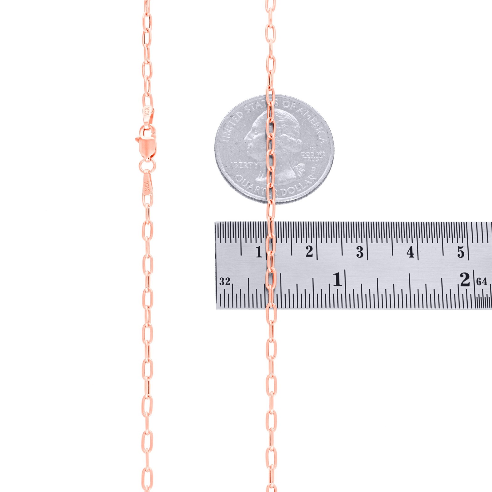 10k Rose Gold 2mm Paperclip Chain Cable Rolo Link Bracelet Womens 7″ 7.5″ 8″