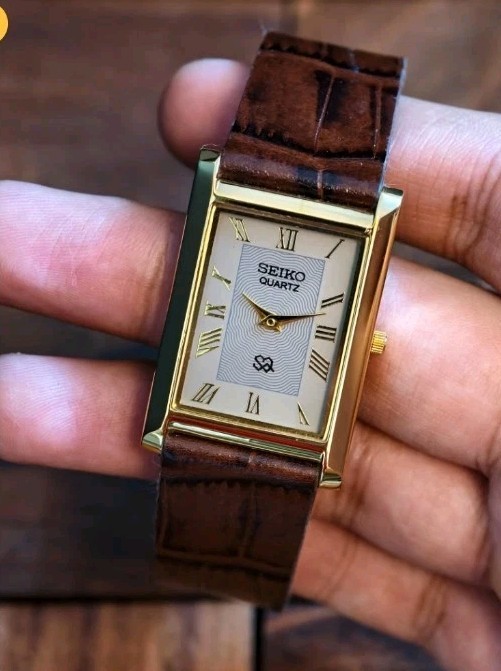 Vintage Seiko Slim Tank Mens Wristwatch With Rare Gray Face Japanese 90s Watch