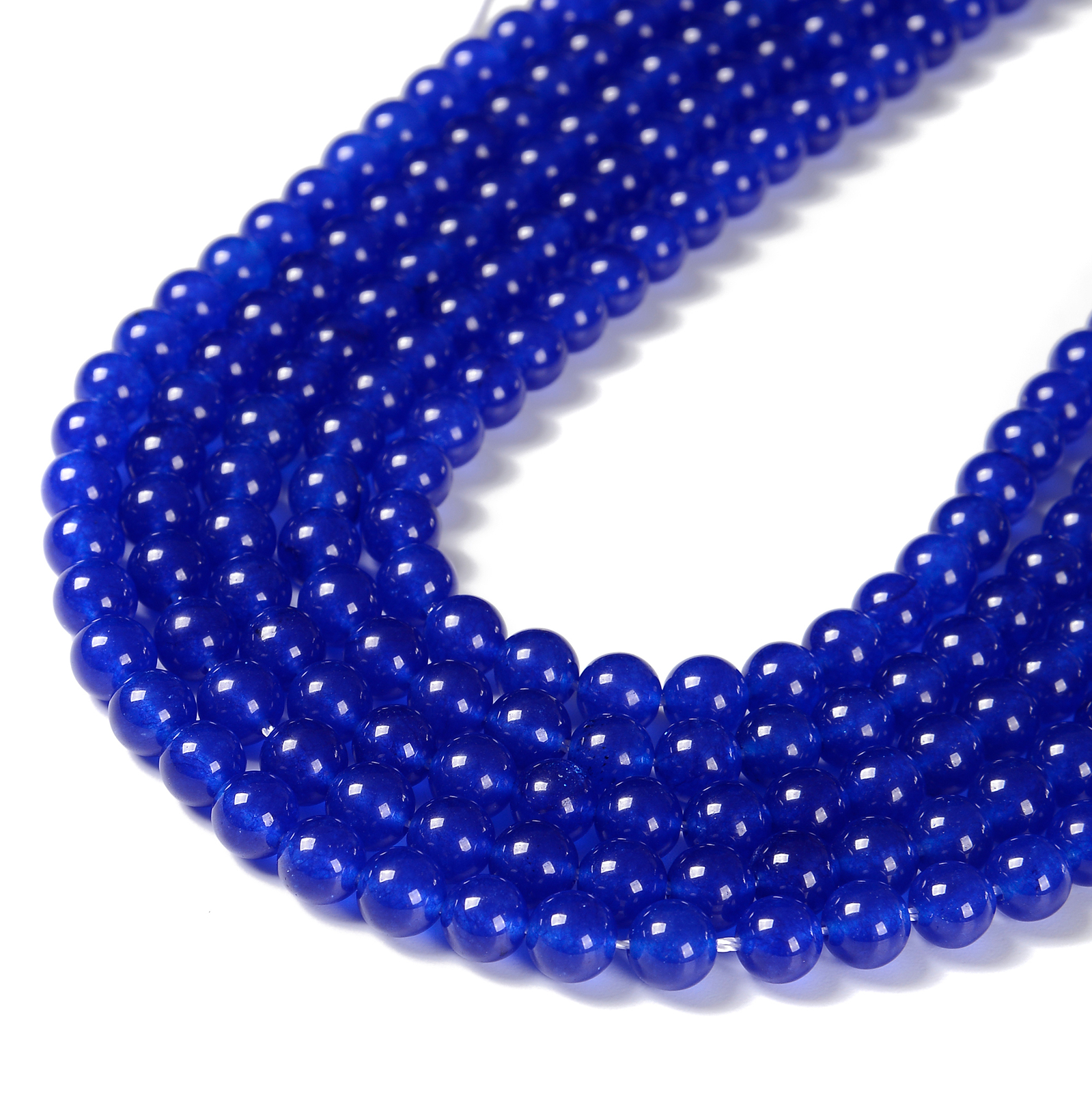Blue Dyed Jade Smooth Round Beads 4mm 6mm 8mm 10mm 15.5″ Strand