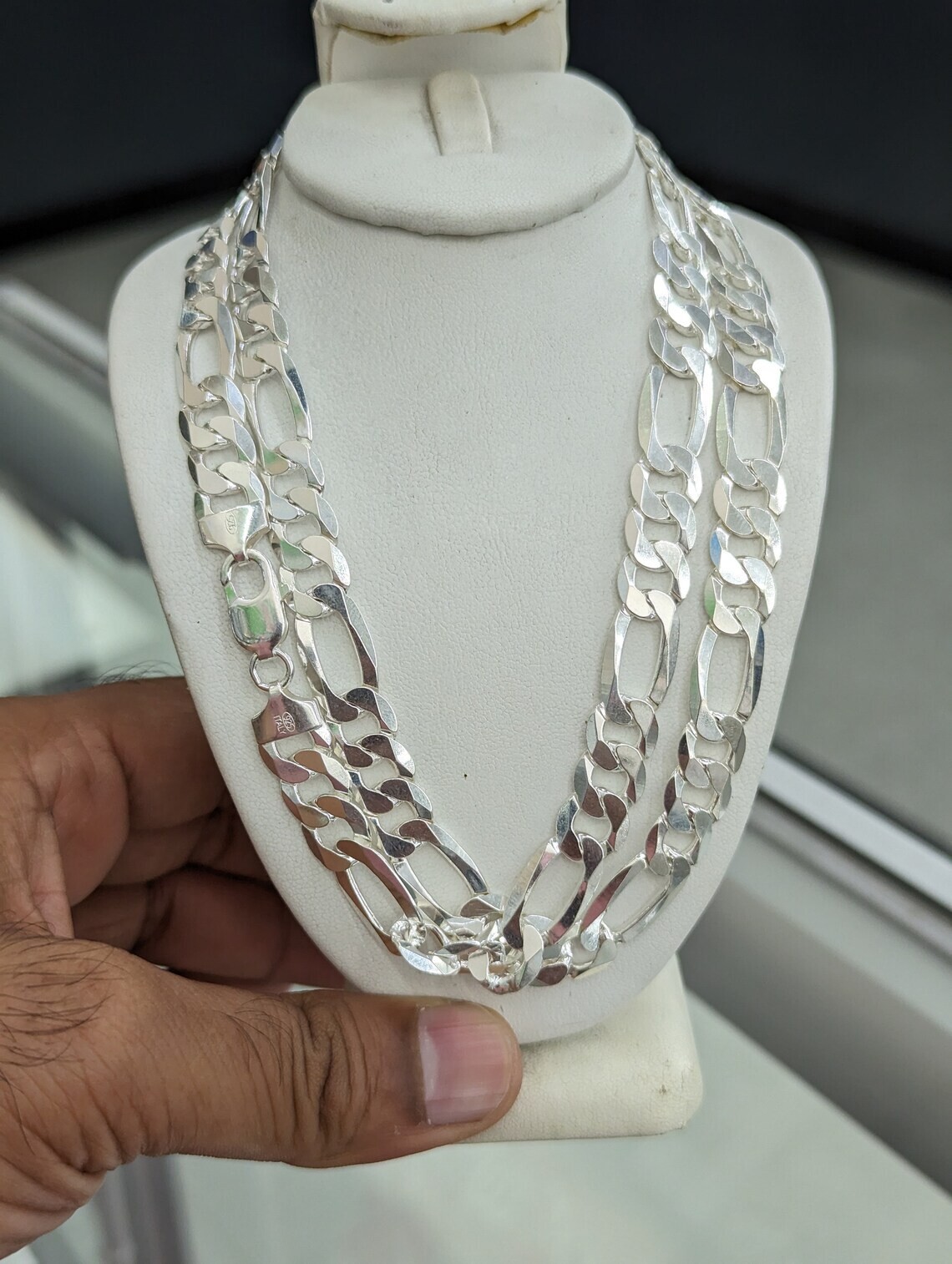 12mm x 24 inch Layered Filled Sterling Silver Figaro Link Chain Necklace