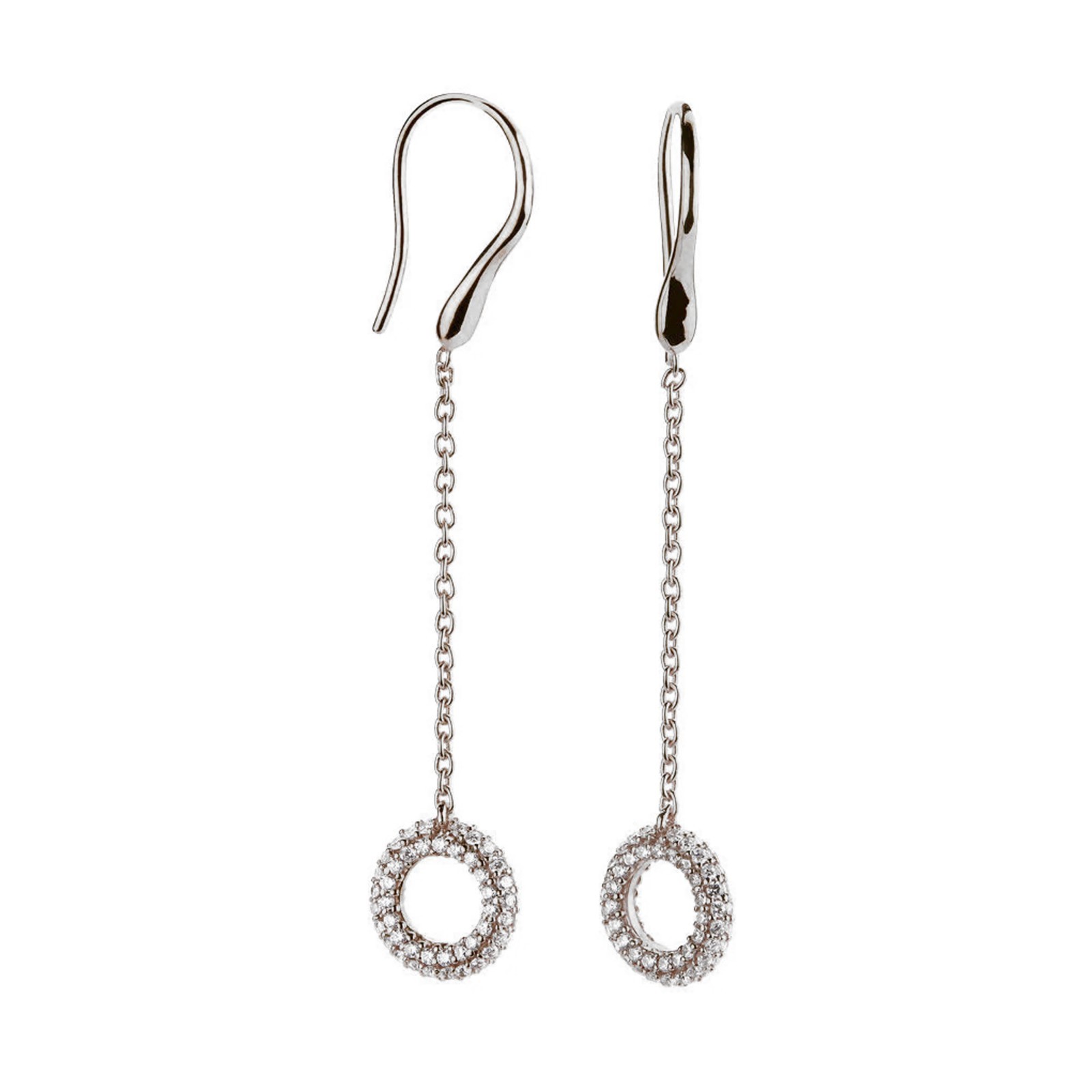 14k Gold Diamond Circle Chain Dangle Drop Earrings Round Charm Wire Hooks