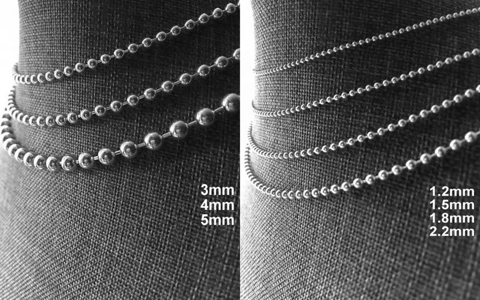 925 Sterling Silver Ball Chain Necklace 1.2mm-5mm 16-36 inch Dog Tag Chain