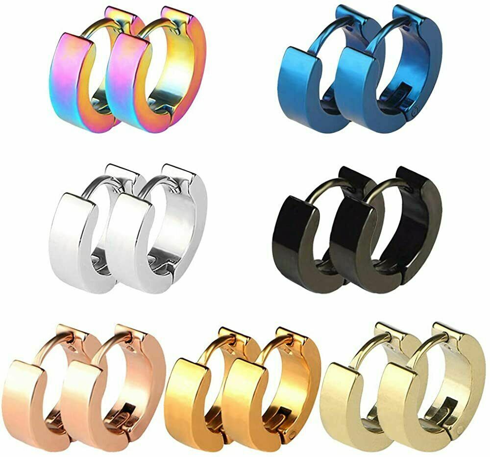 2PCS Stainless Steel Hoop Earrings for Men Women Small Hoop Huggie Ear Piercings