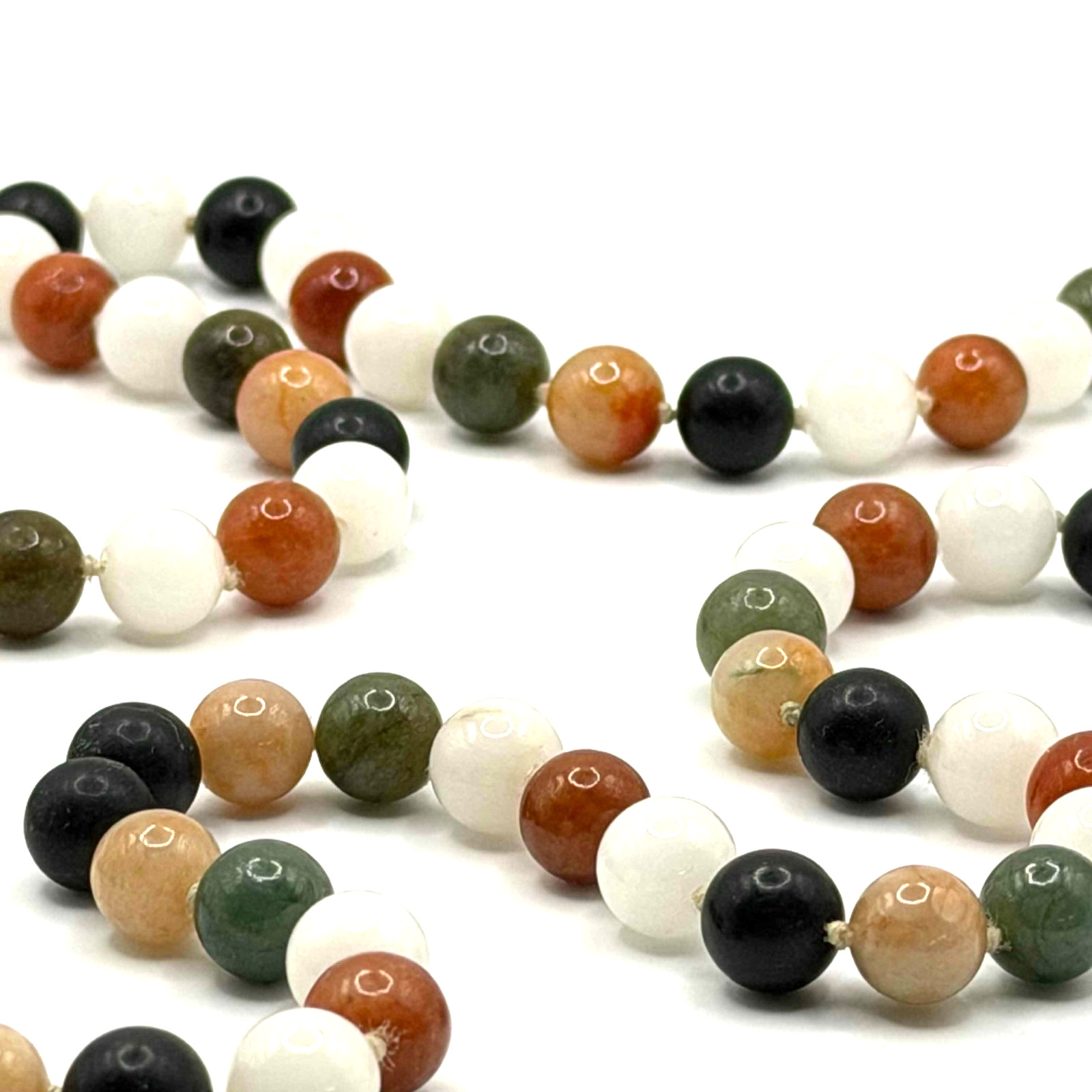 32″ Multicolor Jade Bead Necklace Endless Strand Green White Red (AHB)