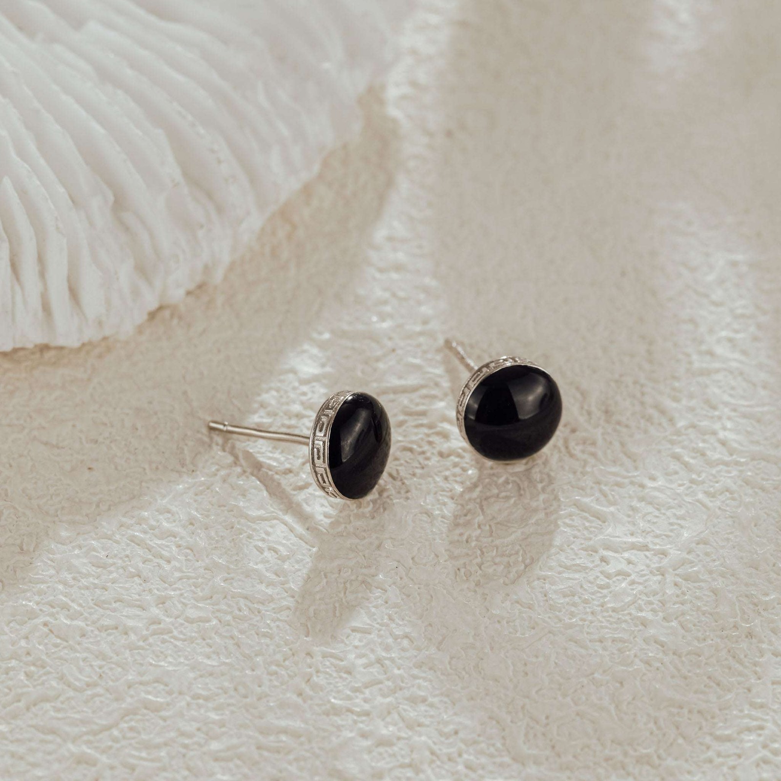 925 Sterling Silver Black CZ Stud Earrings Engraved Minimalist Womens Gift