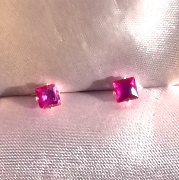 PETITE SQUARE 4MM RUBY STERLING SILVER STUDS– .50CTW