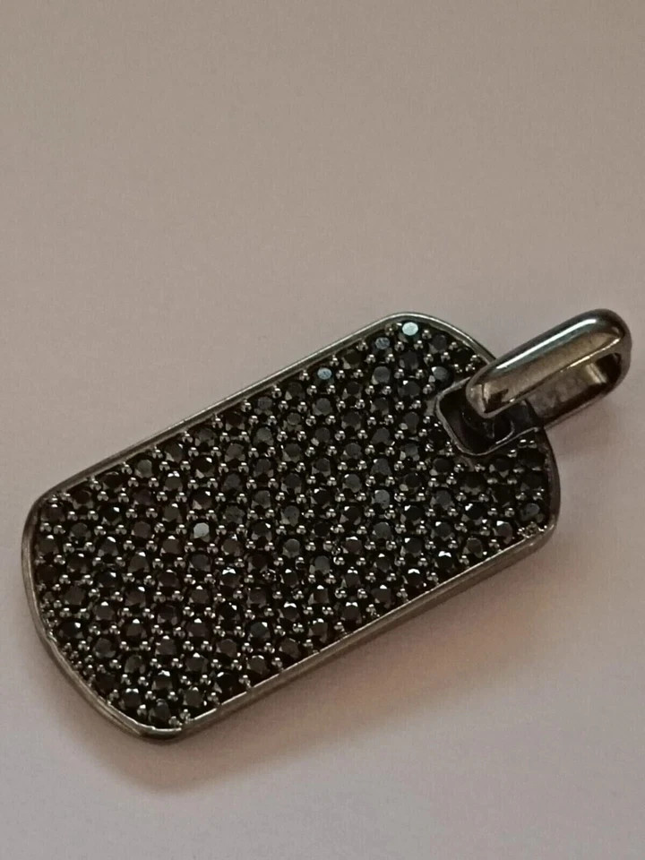 2Ct Round Cut Lab Created Diamond Black Dog Tag Pendant 14K Black Gold Plated