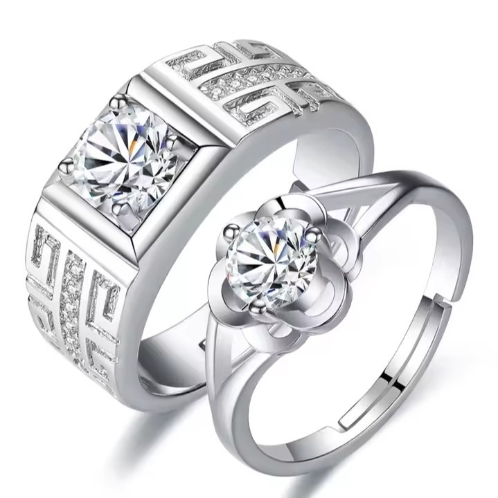 2PCS Couple Ring 925 Sterling Silver AAA Zircon For Women and Men Sweet Wedding