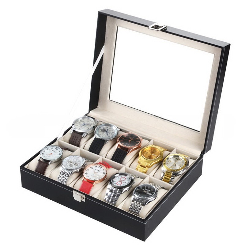 10 Compartments High-grade Leather Watch Collection Storage Box Black –
