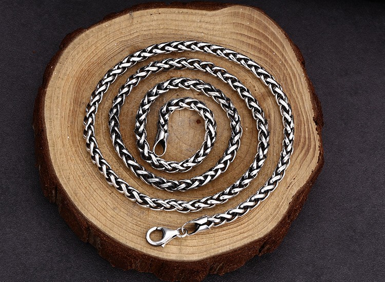 S925 Sterling Silver WHEAT SPIGA CHAIN Necklace Vintage Oxidized 2-4mm 20-26in