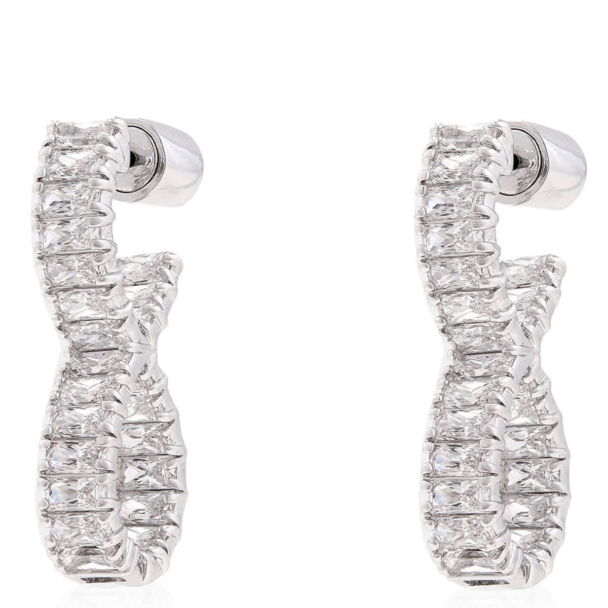 Swarovski Hyperbola Pierced Earrings Hoop Twist Rhodium Shiny White
