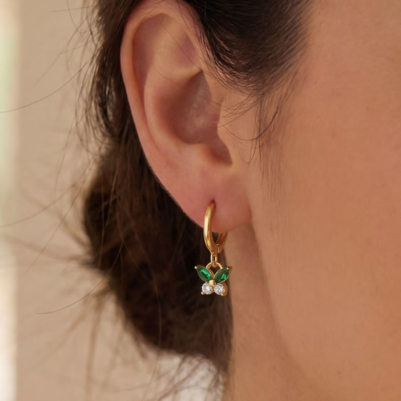 1TCW Marquise Lab Created Emerald & Diamond Hoop Clip-on Earring 14k Gold Plated