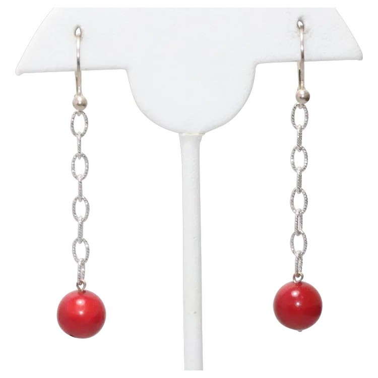 Sterling Silver Red Bamboo Earrings