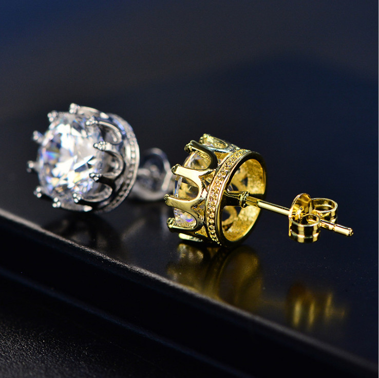 6/8/10mm Men Women Sterling Silver Post Stud Crown Cubic Zirconia Earrings Gift