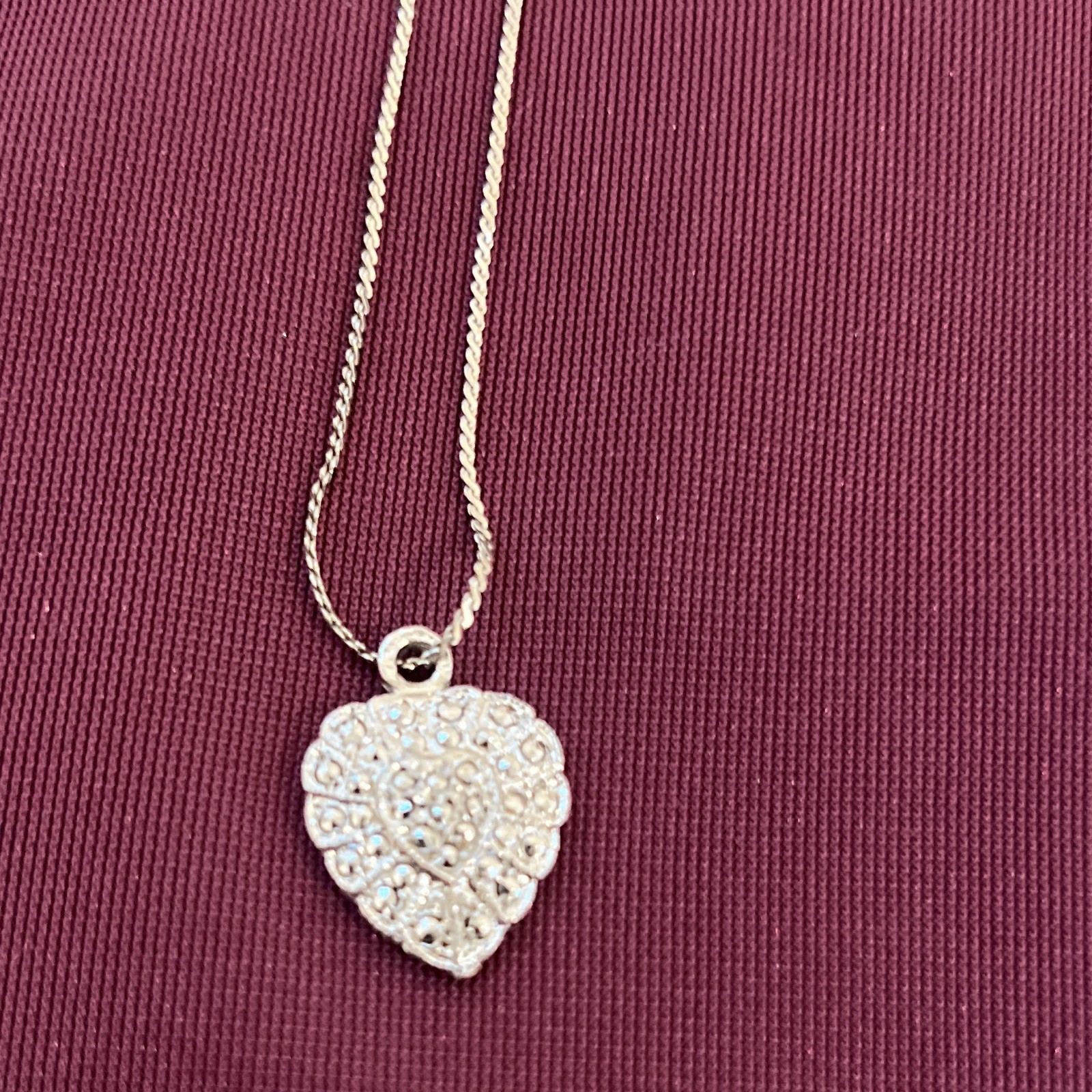 Silver Tone Heart Clear Crystal Pavé Charm Pendant Rope Chain Necklace 18 in