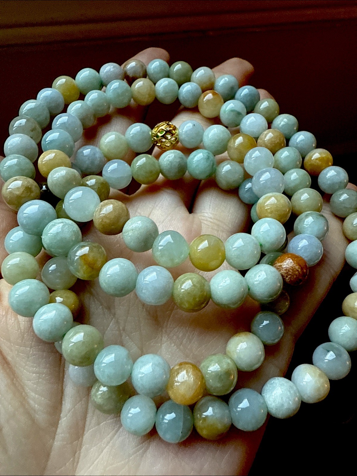 Untreated Grade A Myanmar Jadeite Bead Necklace 純天然翡翠A貨 老坑糯冰多包超长项链 7.6 Mm