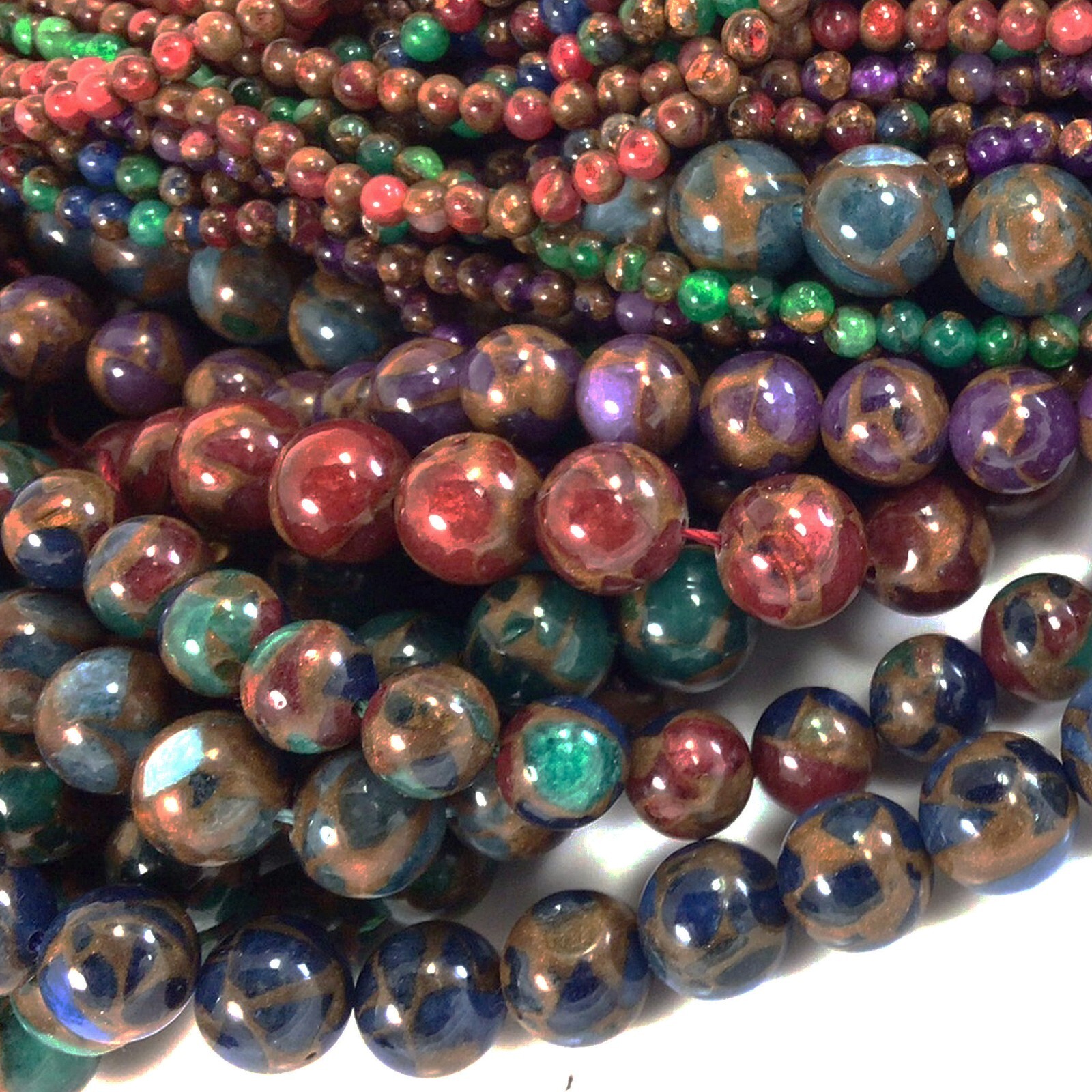 Gemstone Impression Jasper Cloisonne Variscite Round Bead 15″ 4mm 6mm 8 10 12mm