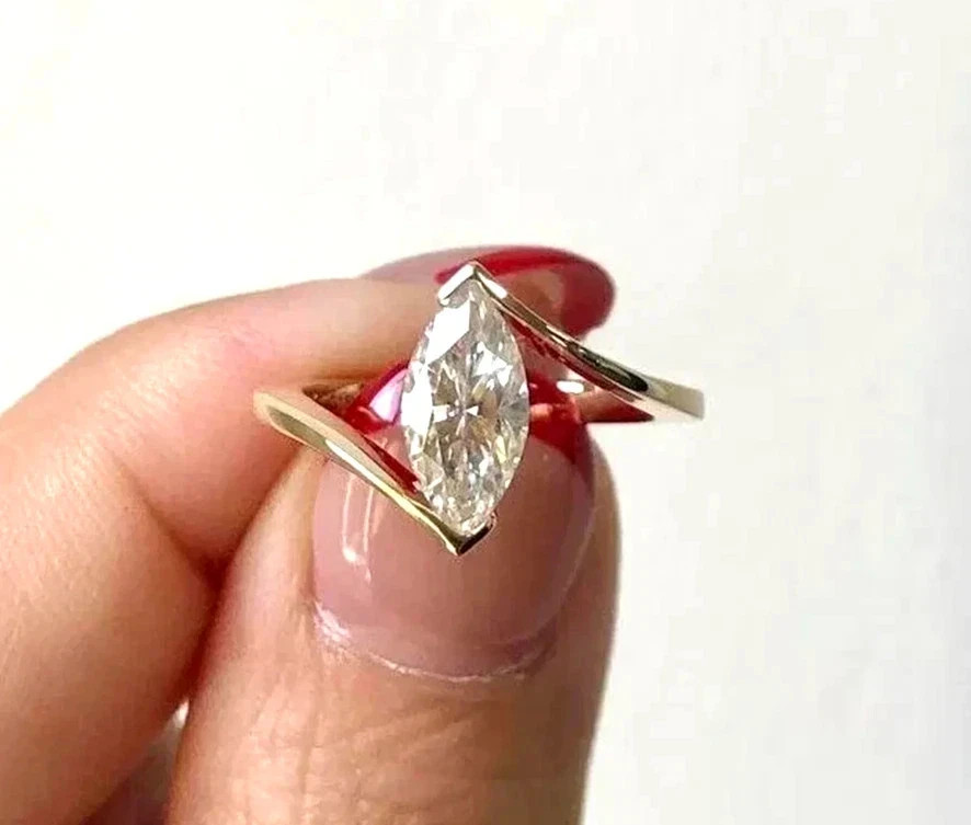 2.50 Ct Certified Marquise Cut White Treated Diamond Solitaire Ring 925 Silver !