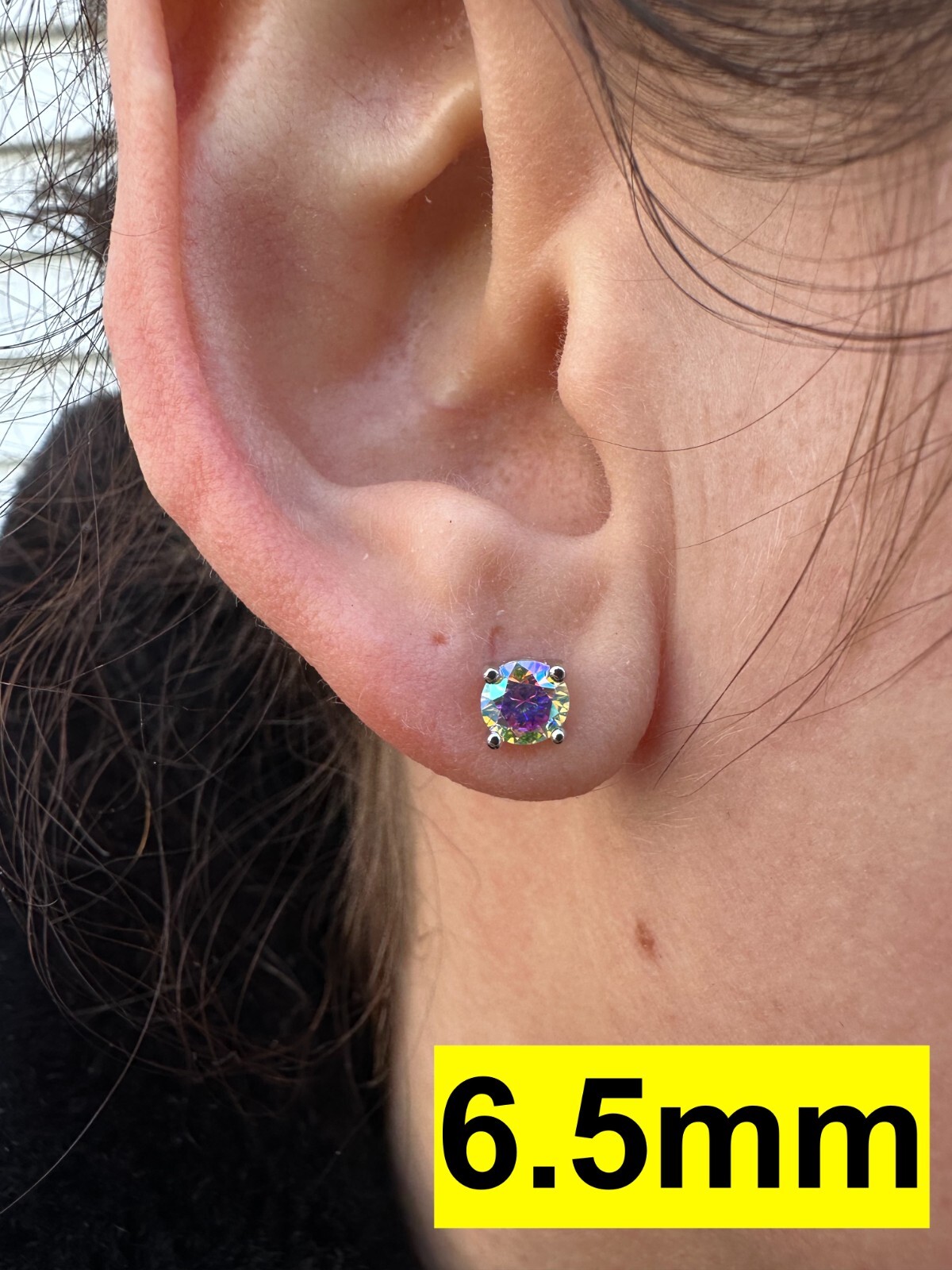 Rainbow Opal Moissanite Screwback Stud Earrings 925 Silver 3-8mm Passes Tester