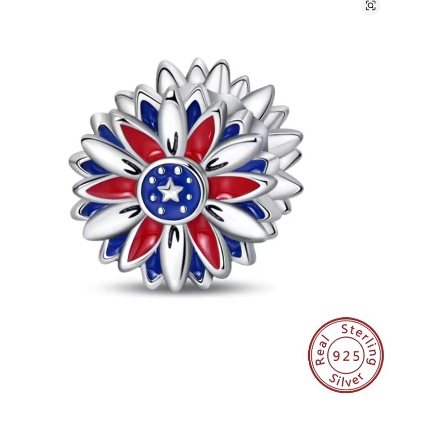 250TH BIRTHDAY RED WHITE & BLUE PATRIOT USA STERLING SILVER BRACELET CHARM BEAD!