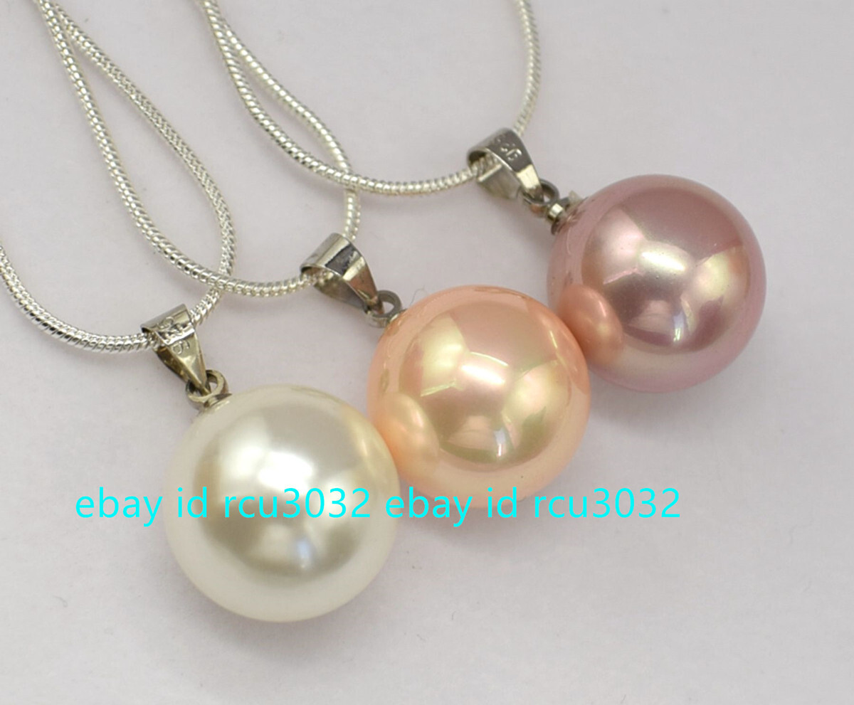 3 Pcs Beauty 8-16mm South Sea Round Shell Pearl 925 Silver Pendant Necklace 18”