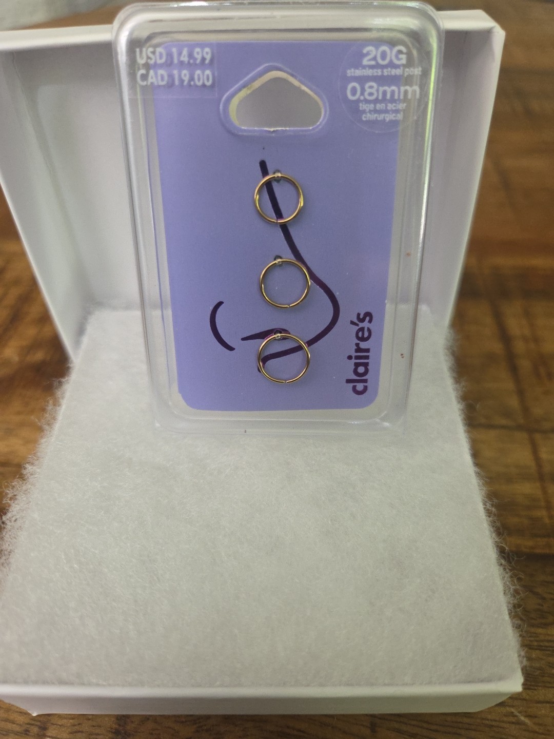 Claire’s Set Of 3 Gold Plated nose rings 20g 0.8mm