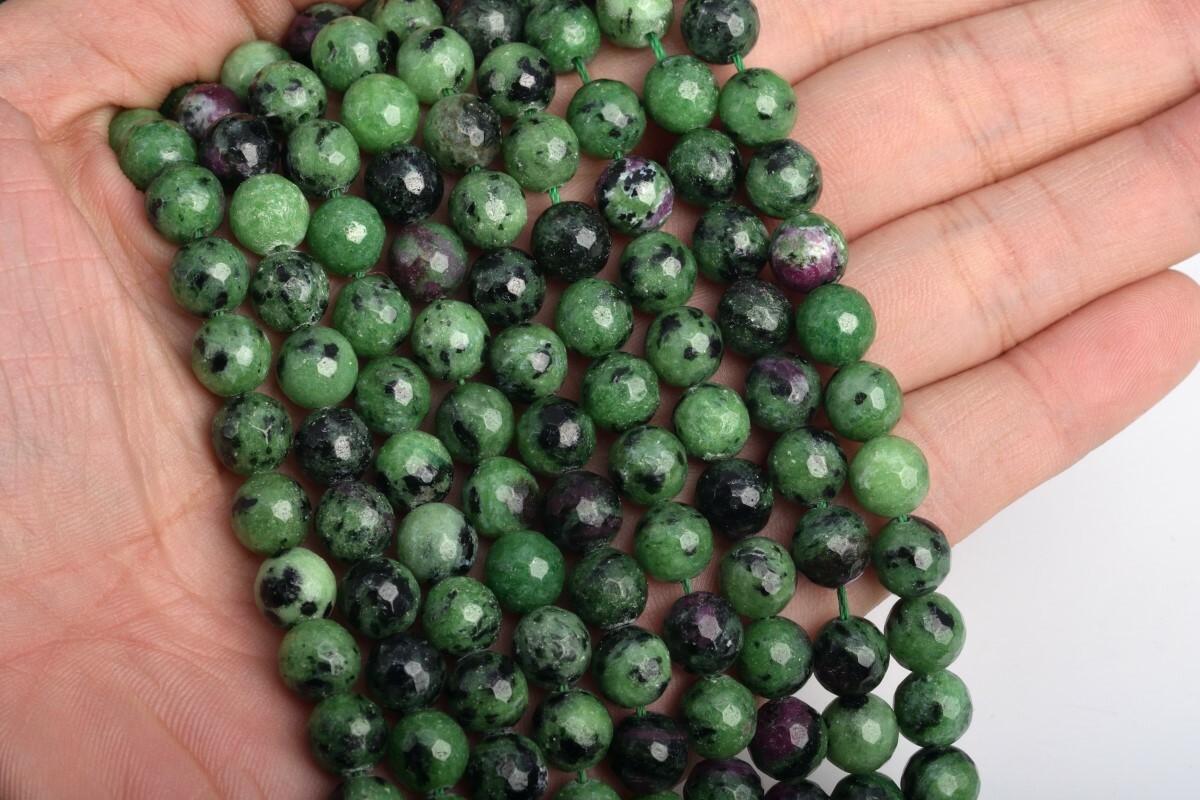 Natural Ruby Zoisite Beads Grade AA Micro Faceted Round Loose Beads 6/8/10/12MM