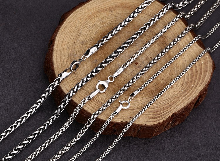S925 Sterling Silver WHEAT SPIGA CHAIN Necklace Vintage Oxidized 2-4mm 20-26in