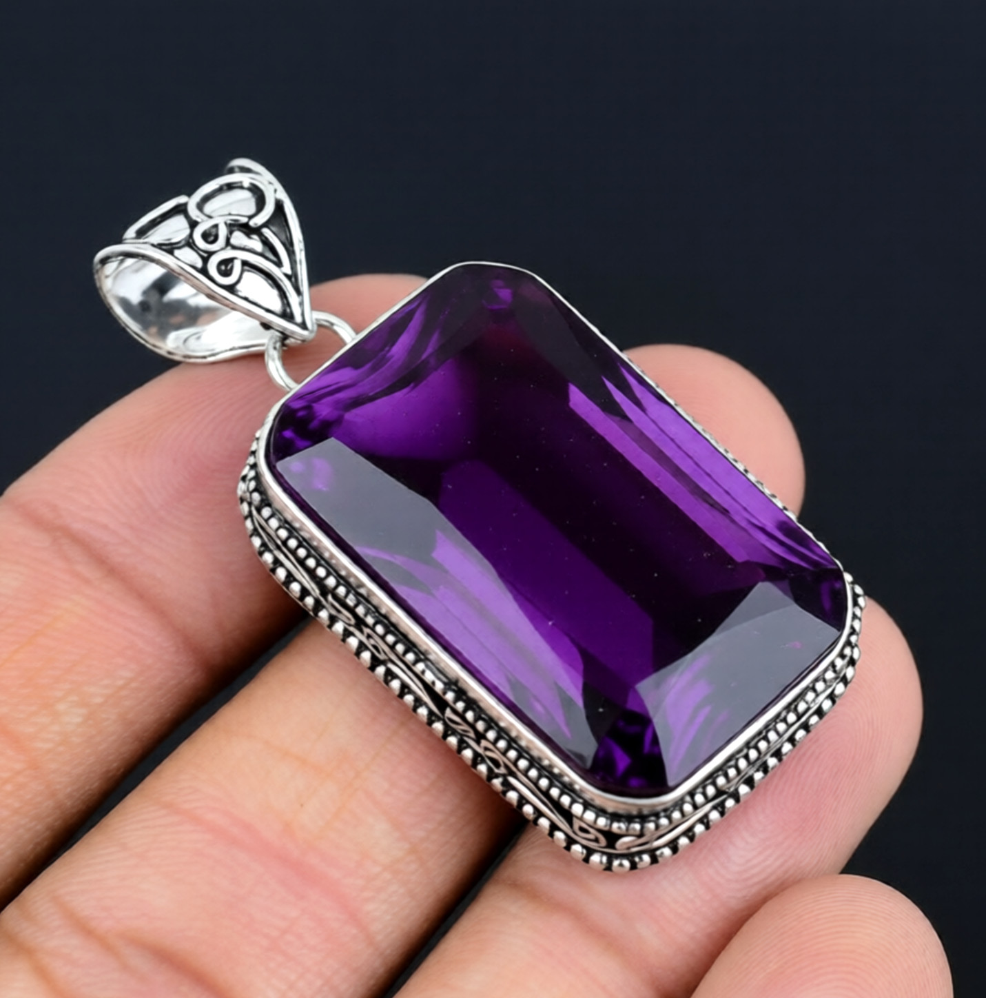 African Amethyst Gemstone Handmade 925 Sterling Silver Jewelry Pendant 2.10″