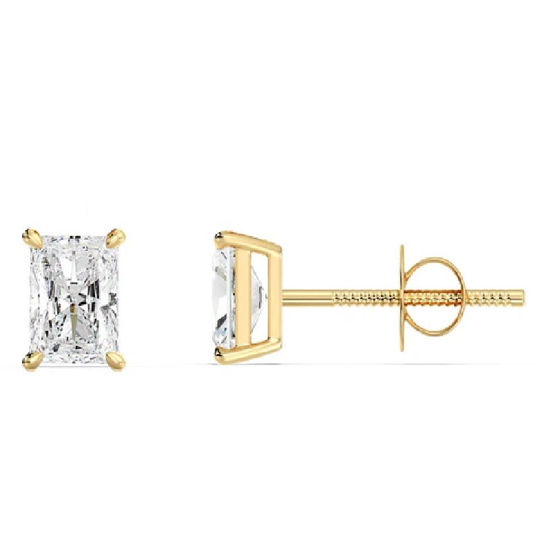 14k Yellow Gold Earrings Diamond Studs Radiant Cut 1 Carat Lab Created For Women