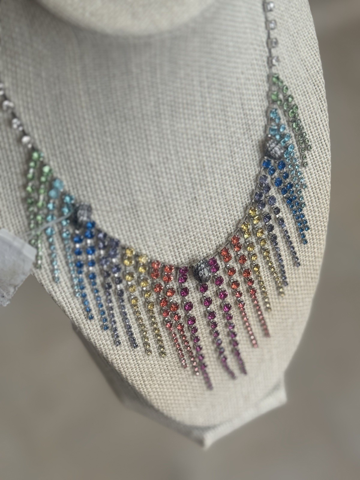 Kurt Geiger London Rainbow Fringe Crystal Statement Necklace Multicolor