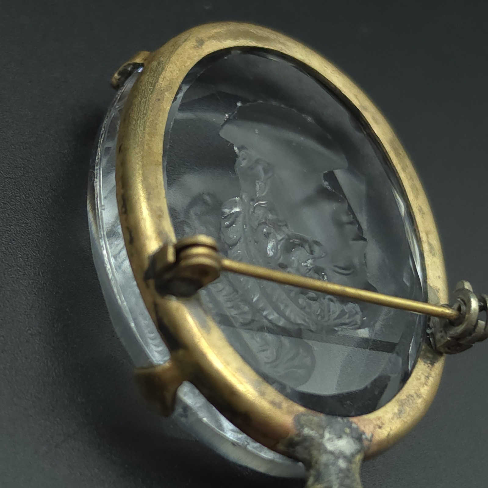 Antique Victorian Reverse Carved Crystal Intaglio Cameo Brooch Pendant Classical