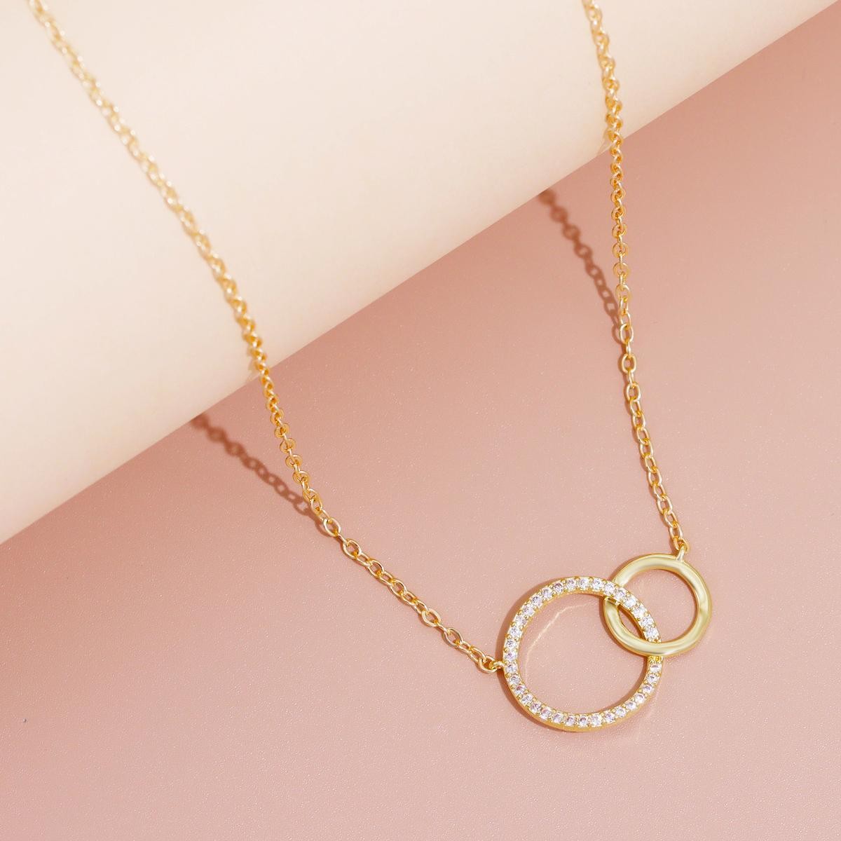 Necklace Stainless Steel Double Circle Pendant Thin Chain for Women Jewelry