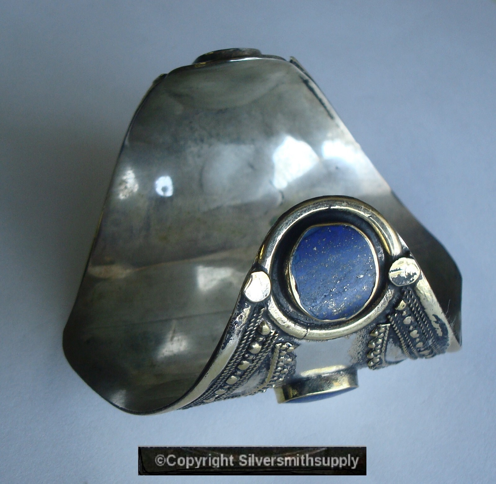 Natural Lapis Cuff Bracelet 6.5 in Silver over Brass Made in Afghanistan FJ064
