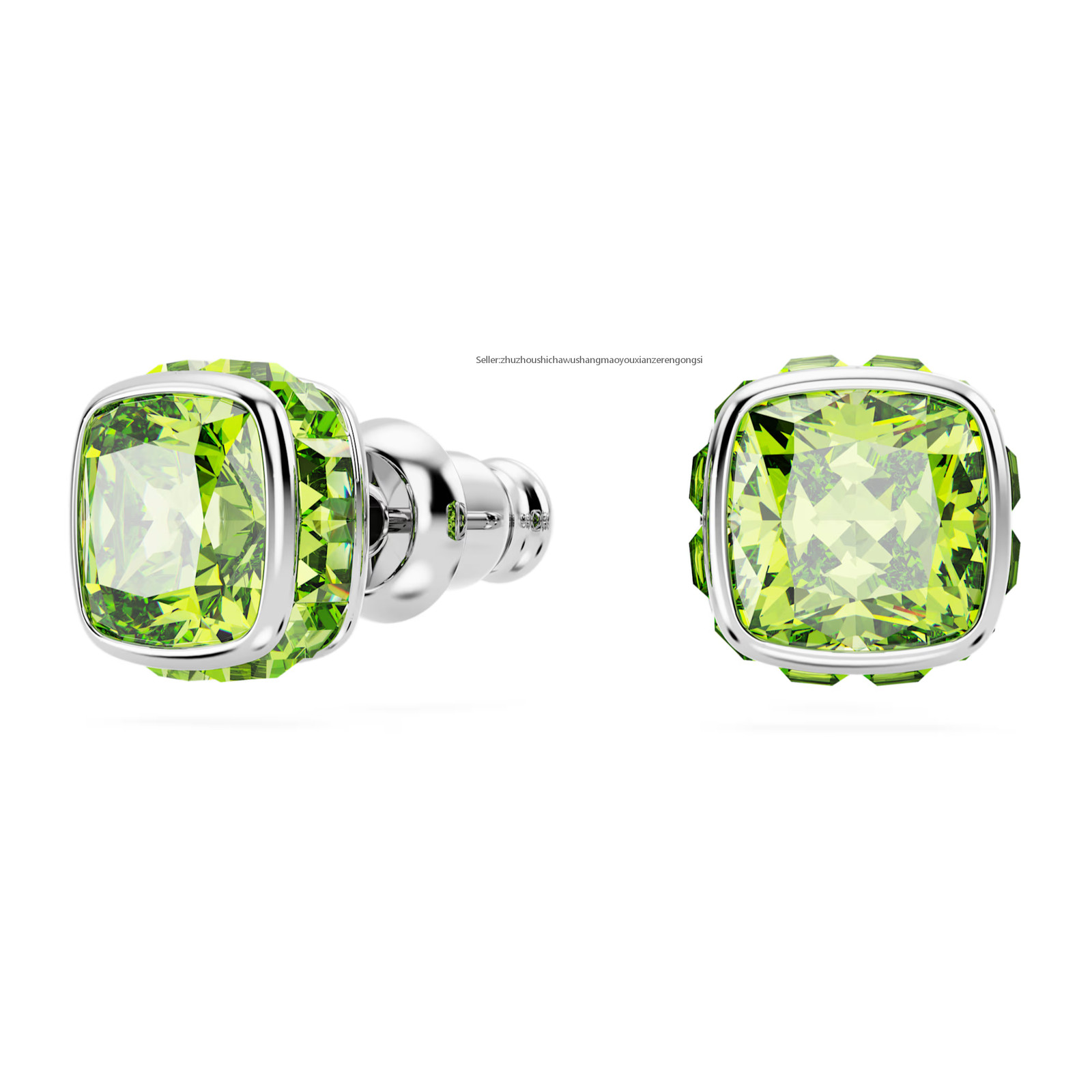 Birthstone Green Rhodium Plated Stud Earrings Square Cut August New