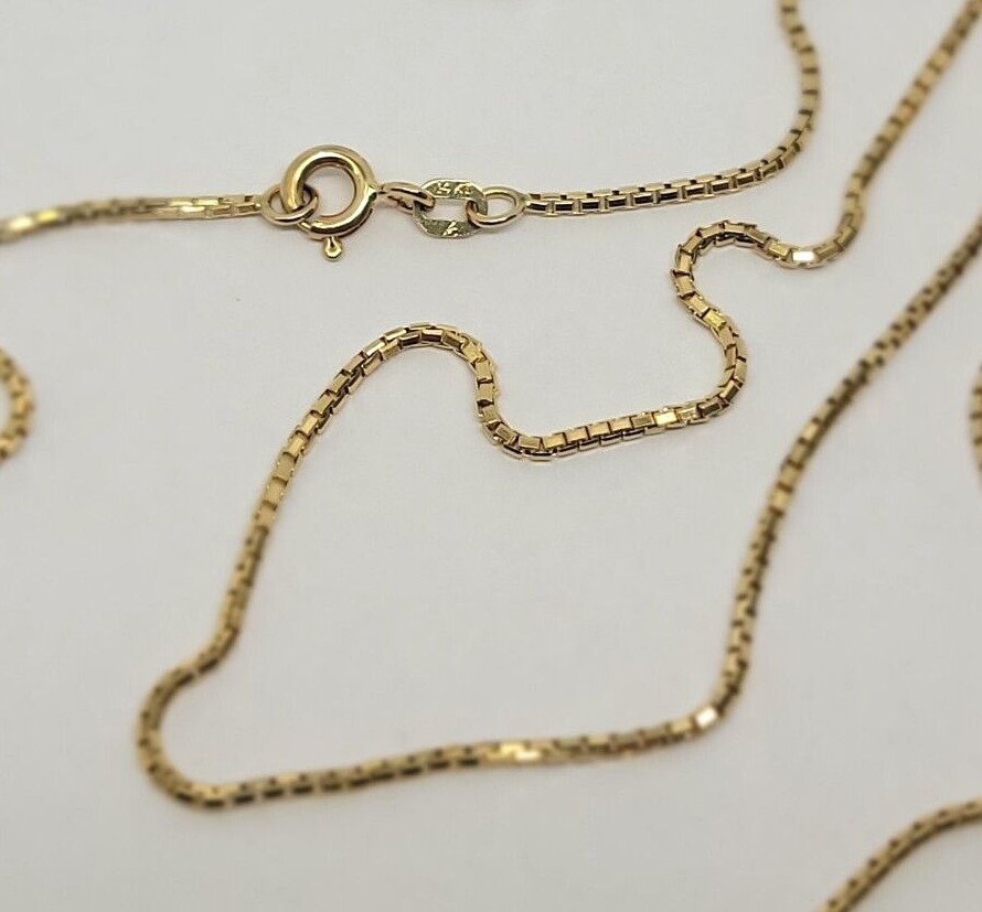 Authentic 14K Solid Yellow Gold Box Chain Necklace 0.55mm-0.9mm All Size 16″-24″