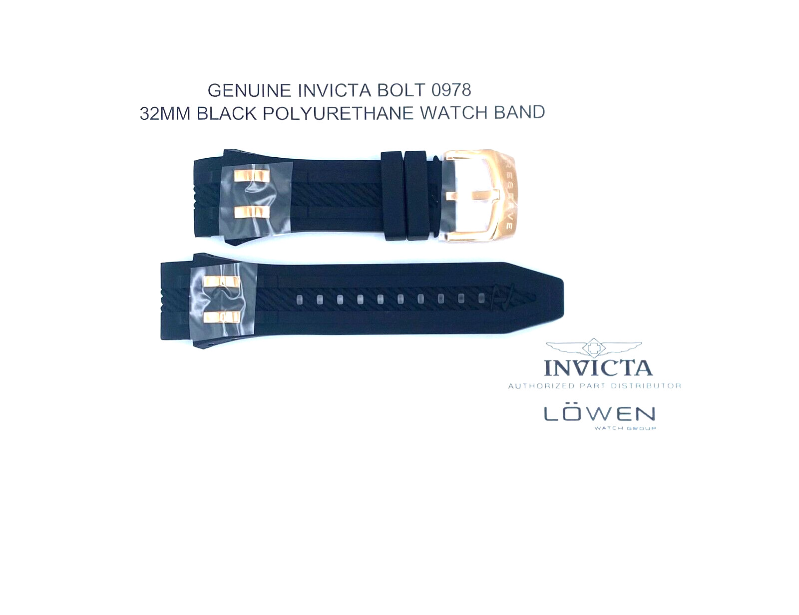 Authentic Invicta Bolt 0978 Black & Rose Gold Polyurethane 32mm Watch Band