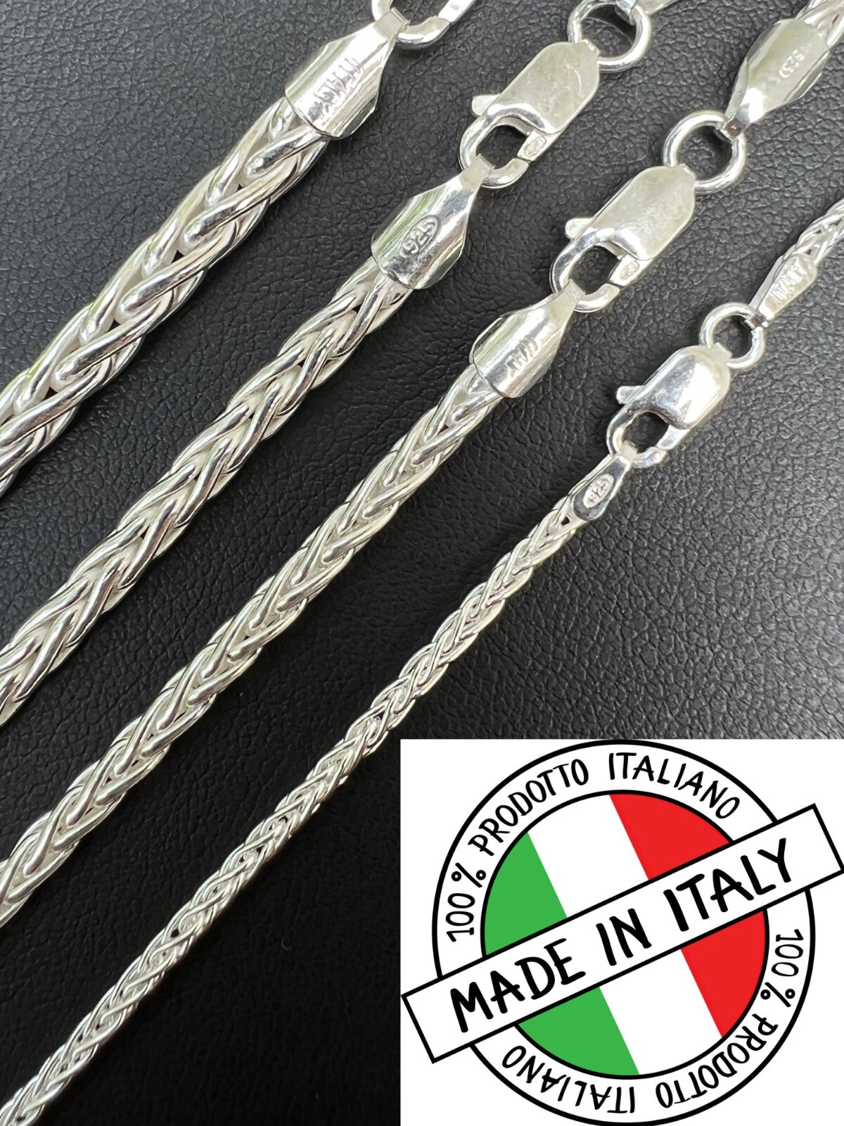 Real Solid 925 Sterling Silver Spiga Rope Wheat Chain Necklace 2-5mm 16-30″