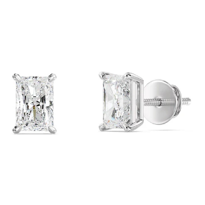 Gold Earrings Diamond Studs Radiant Cut 1 Carat Lab Created 14k White For Women