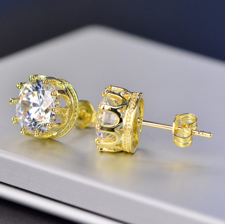 6/8/10mm Men Women Sterling Silver Post Stud Crown Cubic Zirconia Earrings Gift