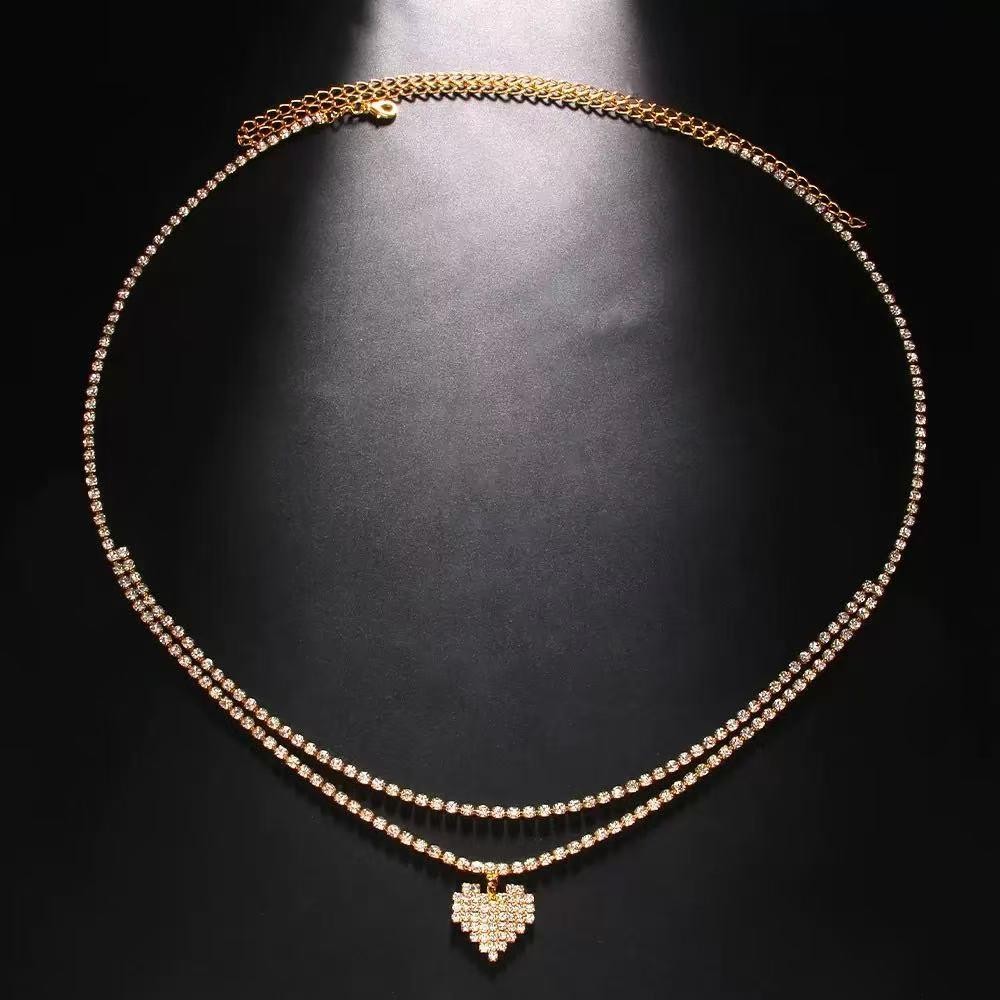 Luxury Rhinestone Double Chain Crystal Water Drop Waist Belly Chain for Women