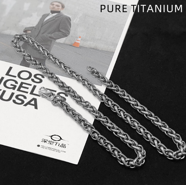 Pure Titanium Braided Necklace 4mm Wide Wheat Chain Hypoallergenic Lightweight