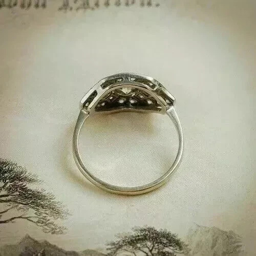 Art Deco Style Lab Created Diamond Three-Stone 14K White Gold FN Engagement Ring
