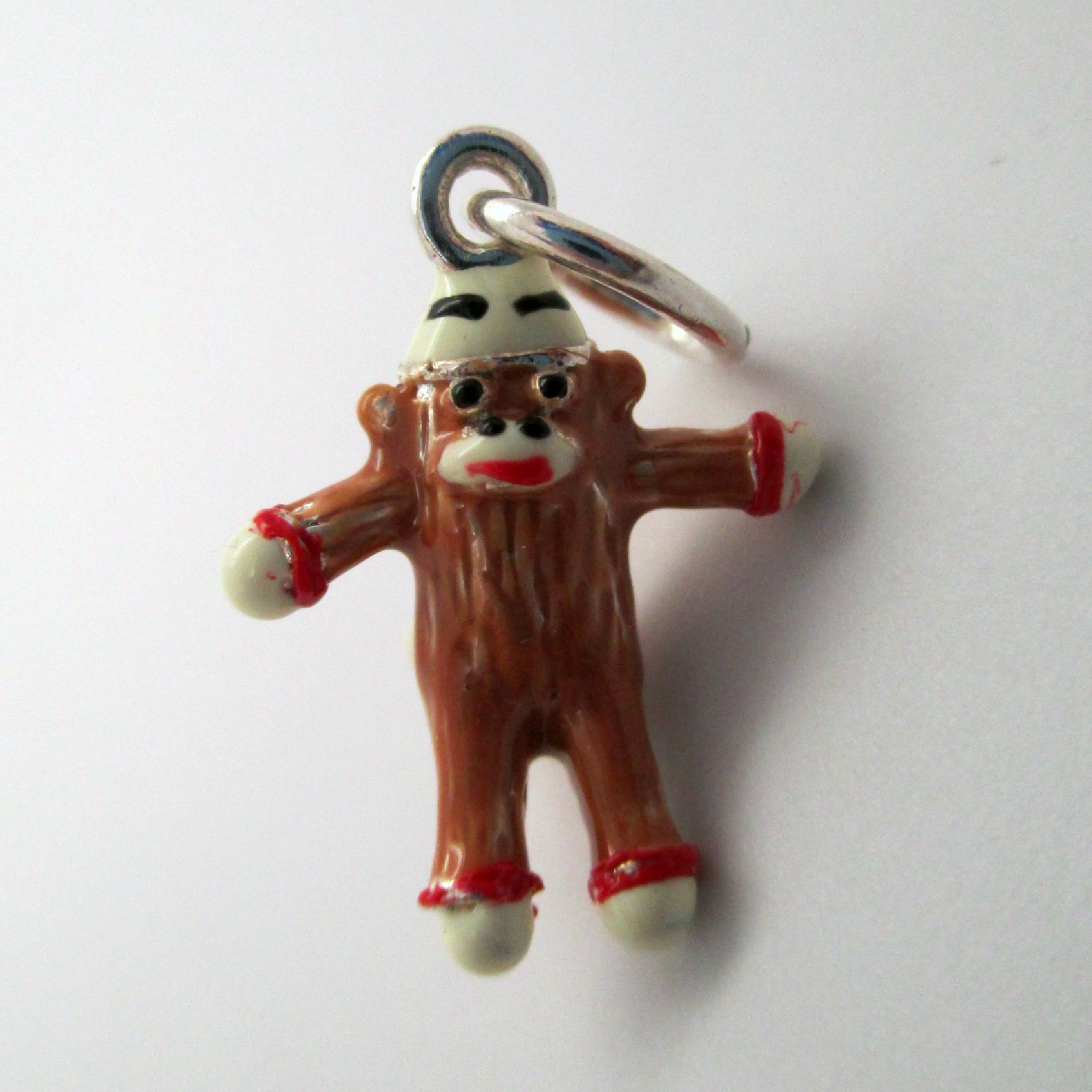 Sterling Silver SOCK MONKEY Charm for Bracelet PENDANT Hand-enameled CUTE!