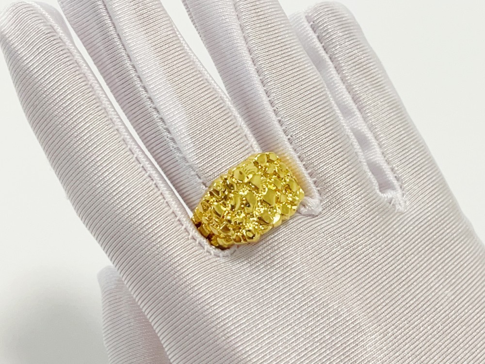 14K Solid Yellow Gold Square Nugget Ring 15mm Rough Texture Band Size 10 Jewelry