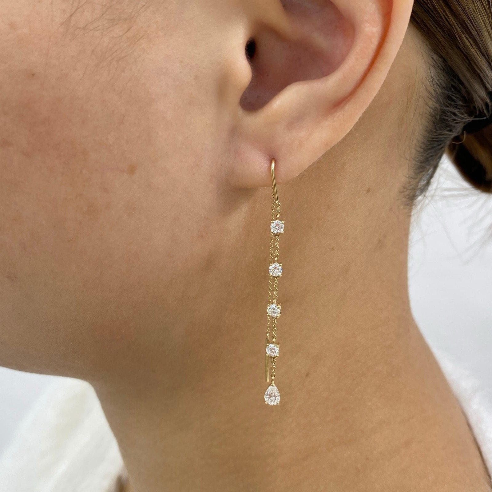 1.3ct TCW Drop Thread Earrings Yellow Gold 14K Lab-Grown Diamonds F/VS1 GGL