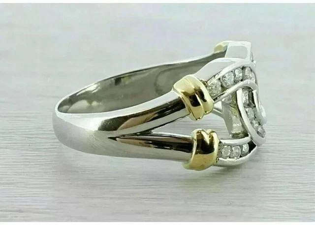 2 Ct Round Cut Lab Created Diamond Horseshoe Band Ring 14k Two Tone Gold Plated