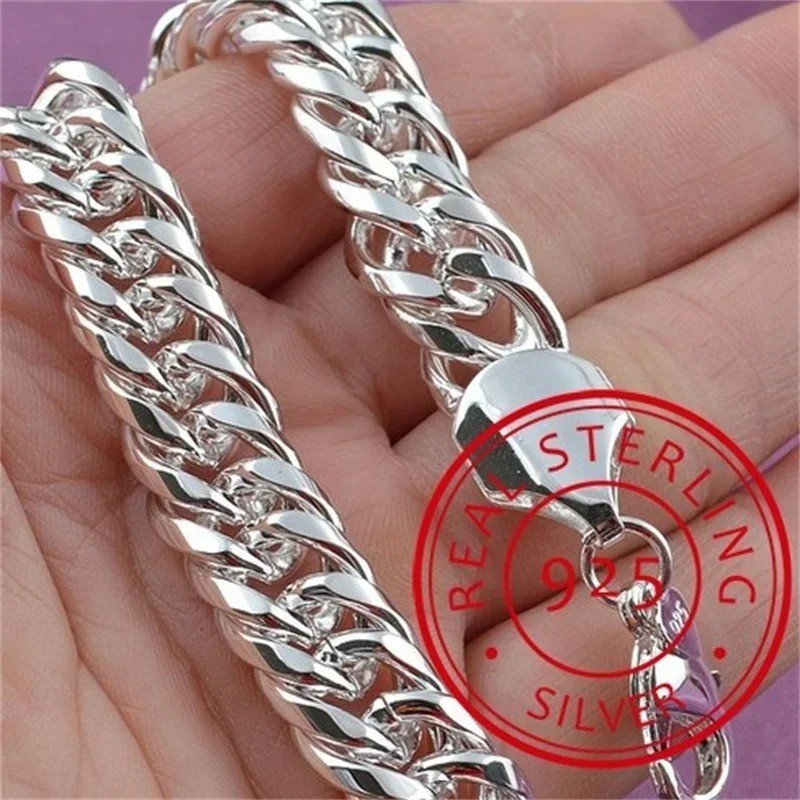 925 Sterling Silver Solid Chain Bracelet Women Men Wedding Gift Jewelry